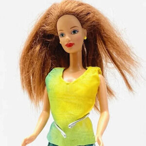 MATTEL BARBIE Doll Blonde Red Hair Blue Eyes Green Top & Skirt Outfit 12" Tall